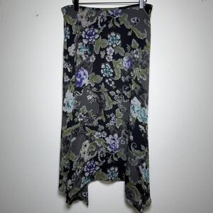 VTG 90s Women Skirt 10 Black Floral Handkerchief Hem Chiffon‎ Midi Whimsigoth